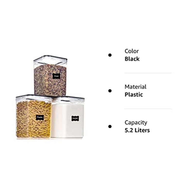 뚜껑이 있는 PANTRYSTAR 대형 식품 저장 용기 밀폐형 5.2L /176Oz, 밀가루, 설탕, 베이킹 공급 및 건조 식품 보관용, 주방 식료품 저장실 조직용 BPA 프리 플라스틱 용기 3개