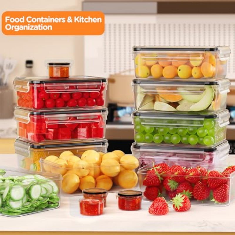 28 PCS 식품 보관 용기, 56 OZ 대형 식사 준비 용기 전자레인지 안전, 주방 보관 및 정리용 뚜껑이 있는 플라스틱 보관 용기 BPA 프리, 라벨 및 마커 펜이 있는 누출 방지