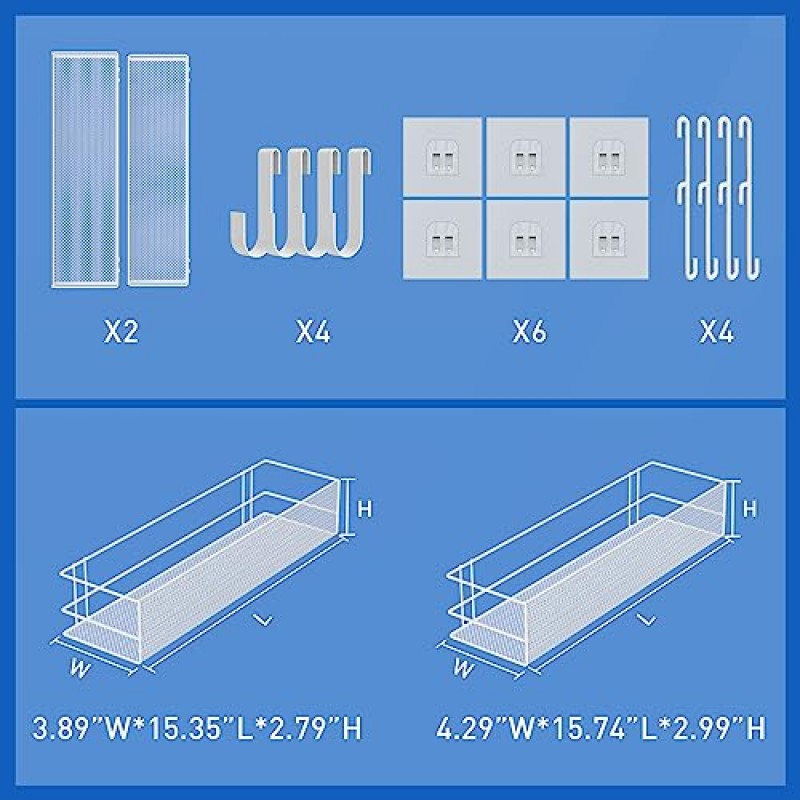 Capreolus 메쉬 정리 바구니 3개, 걸이 및 벽 보관 바구니 드릴링 없음, 식료품 저장실 보관 및 부엌, 욕실, 침실, 보관실용 정리, 흰색