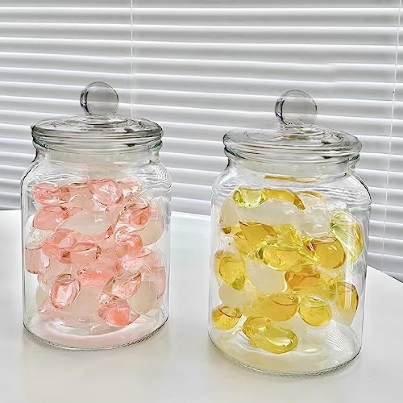 세탁실용 유리 용기 2개, 세탁실용 뚜껑이 있는 1/2갤런 유리병, 세탁실 정리 및 보관, 세탁 세제용 세탁 포드 컨테이너 세탁 포드 컨테이너