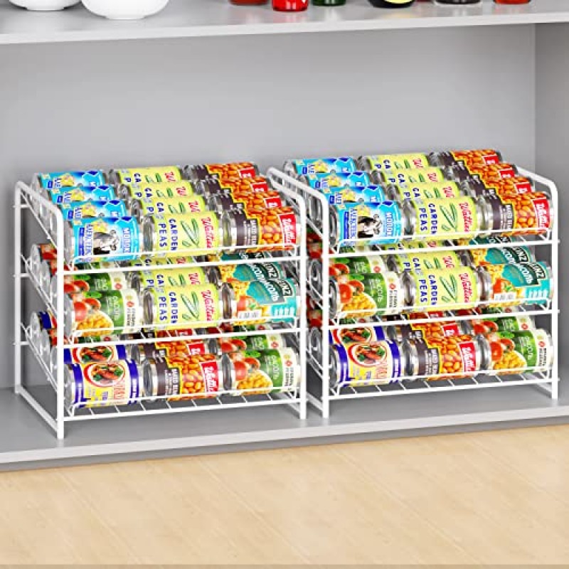 심플한 트렌드의 금속 캔 랙 정리함, 주방 캐비닛 또는 식료품 저장실용 쌓을 수 있는 캔 보관 디스펜서, 흰색