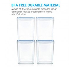 Vtopmart 대형 식품 저장 용기 5.2L / 176oz, 4개 밀가루, 설탕, 베이킹 용품용 BPA 무함유 플라스틱 밀폐 식품 저장 용기, 측정 컵 4개 및 라벨 24개 포함, 파란색