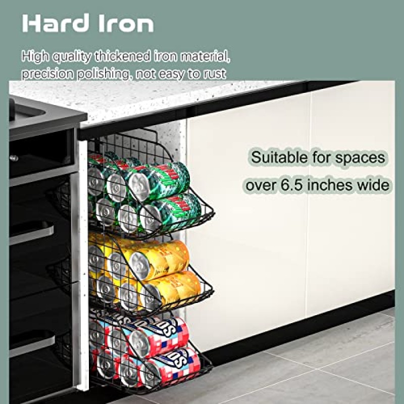 스탠딩 캔 디스펜서 빈 3팩, 쌓을 수 있는 음료 음료 팝 소다 캔 보관함 손잡이가 있는 바구니, 주방 식료품 저장실 조리대 캐비닛용 접이식 통조림 식품 홀더 특허 출원 중