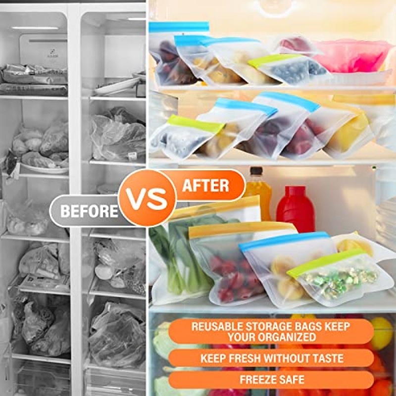 LISOVEVRR 재사용 가능한 보관 가방, 6 팩 재사용 가능한 갤런 냉동고 가방 BPA 무료 식품 가방 절인 고기, 시리얼, 샌드위치, 스낵, 가정 조직용 누출 방지 실리콘 가방