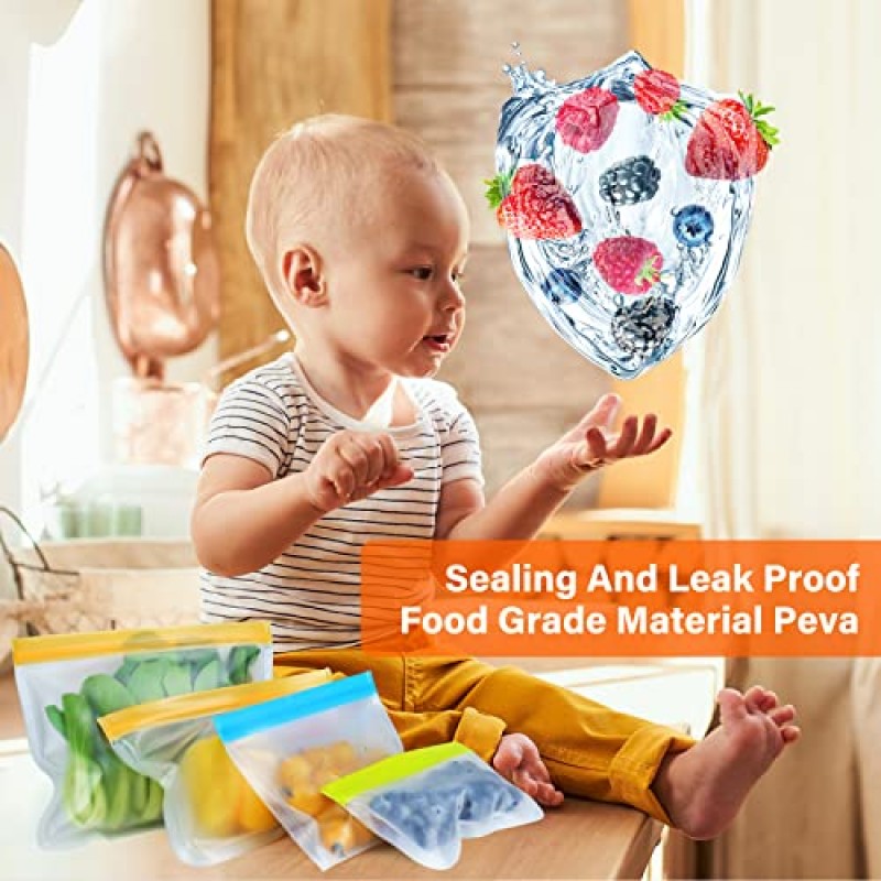 LISOVEVRR 재사용 가능한 보관 가방, 6 팩 재사용 가능한 갤런 냉동고 가방 BPA 무료 식품 가방 절인 고기, 시리얼, 샌드위치, 스낵, 가정 조직용 누출 방지 실리콘 가방