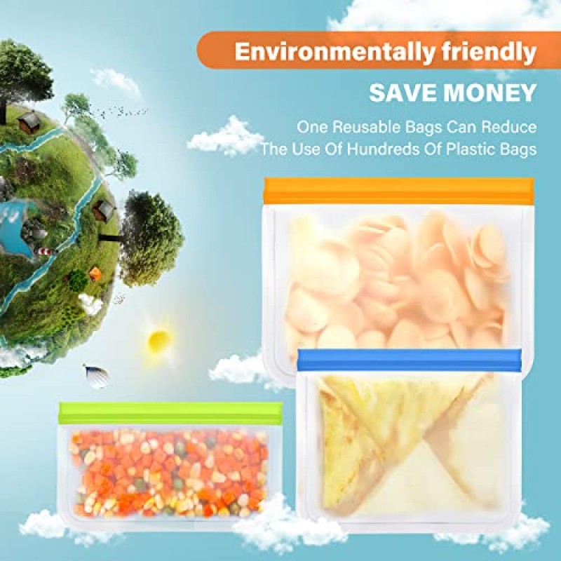 LISOVEVRR 재사용 가능한 보관 가방, 6 팩 재사용 가능한 갤런 냉동고 가방 BPA 무료 식품 가방 절인 고기, 시리얼, 샌드위치, 스낵, 가정 조직용 누출 방지 실리콘 가방