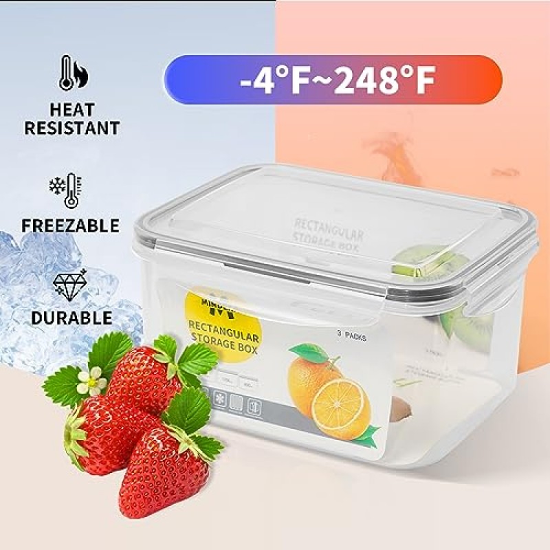 대형 식품 저장 용기, 24개 주방 보관용 뚜껑이 있는 플라스틱 식품 용기 세트 시리얼 과일을 위한 쌓을 수 있고 중첩된 밀폐형 도시락 상자 남은 식사 준비 냉동고 전자레인지 안전 3가지 크기