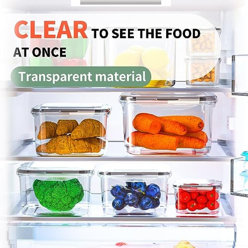 대형 식품 저장 용기, 24개 주방 보관용 뚜껑이 있는 플라스틱 식품 용기 세트 시리얼 과일을 위한 쌓을 수 있고 중첩된 밀폐형 도시락 상자 남은 식사 준비 냉동고 전자레인지 안전 3가지 크기