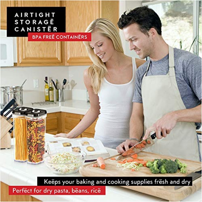 DWËLLZA KITCHEN 식품 저장실 밀폐용 파스타 보관 용기 - 2개 스파게티 용기 보관 - 스파게티 및 국수, 주방 식료품 저장실 정리 및 보관에 이상적 - 음식을 신선하고 건조하게 유지