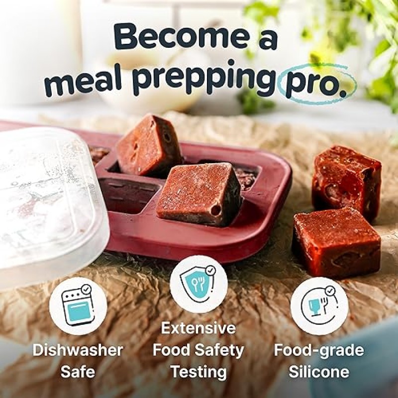 수퍼 큐브 뚜껑이 있는 2테이블스푼 실리콘 냉동고 트레이 - 간편한 식사 준비 용기 및 주방 보관 솔루션 - 수프 및 식품 보관용 실리콘 몰드 - 크랜베리 ​​– 1팩