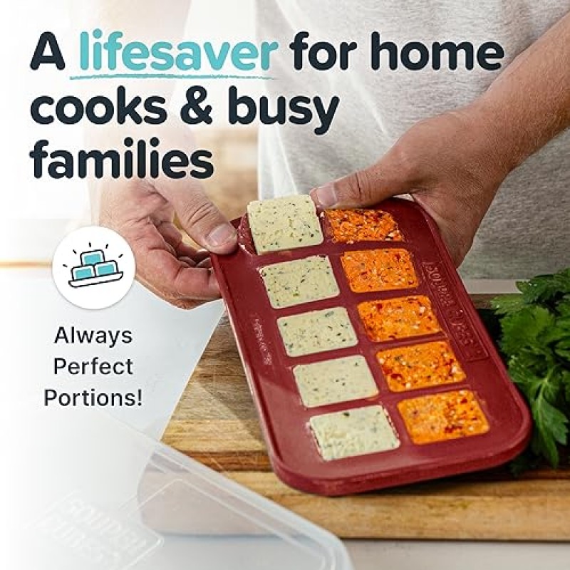 수퍼 큐브 뚜껑이 있는 2테이블스푼 실리콘 냉동고 트레이 - 간편한 식사 준비 용기 및 주방 보관 솔루션 - 수프 및 식품 보관용 실리콘 몰드 - 크랜베리 ​​– 1팩