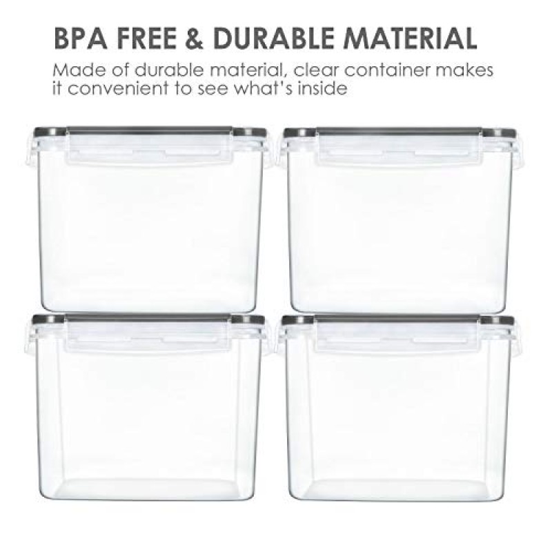 Vtopmart 밀폐 식품 보관 용기 4개 3.3쿼트/3.6L - 설탕, 밀가루 및 베이킹 용품용 플라스틱 PBA 프리 주방 식료품 저장실 보관 용기 - 식기세척기 사용 가능 - 라벨 24개 포함, 검정색