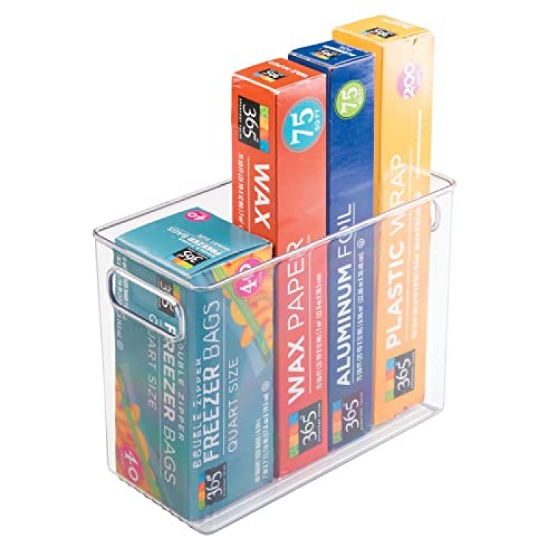 mDesign 주방, 식료품 저장실, 캐비닛, 냉장고/냉동고, 조리대용 손잡이가 있는 플라스틱 키 큰 식품 보관 정리 용기 상자 - 스낵/가전제품 정리함, Ligne 컬렉션, 4팩, 투명