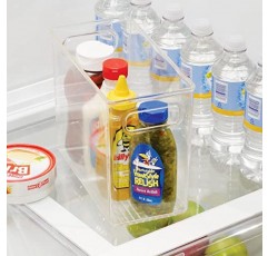 mDesign 주방, 식료품 저장실, 캐비닛, 냉장고/냉동고, 조리대용 손잡이가 있는 플라스틱 키 큰 식품 보관 정리 용기 상자 - 스낵/가전제품 정리함, Ligne 컬렉션, 4팩, 투명