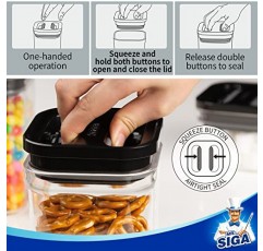 MR.SIGA 4 팩 밀폐 식품 보관 용기 세트, BPA 프리 주방 식료품 저장실 정리 용기, 한 손으로 밀폐 가능한 시리얼 스낵 캔디 보관 용기, 1 L / 34oz, 미디엄, 블랙