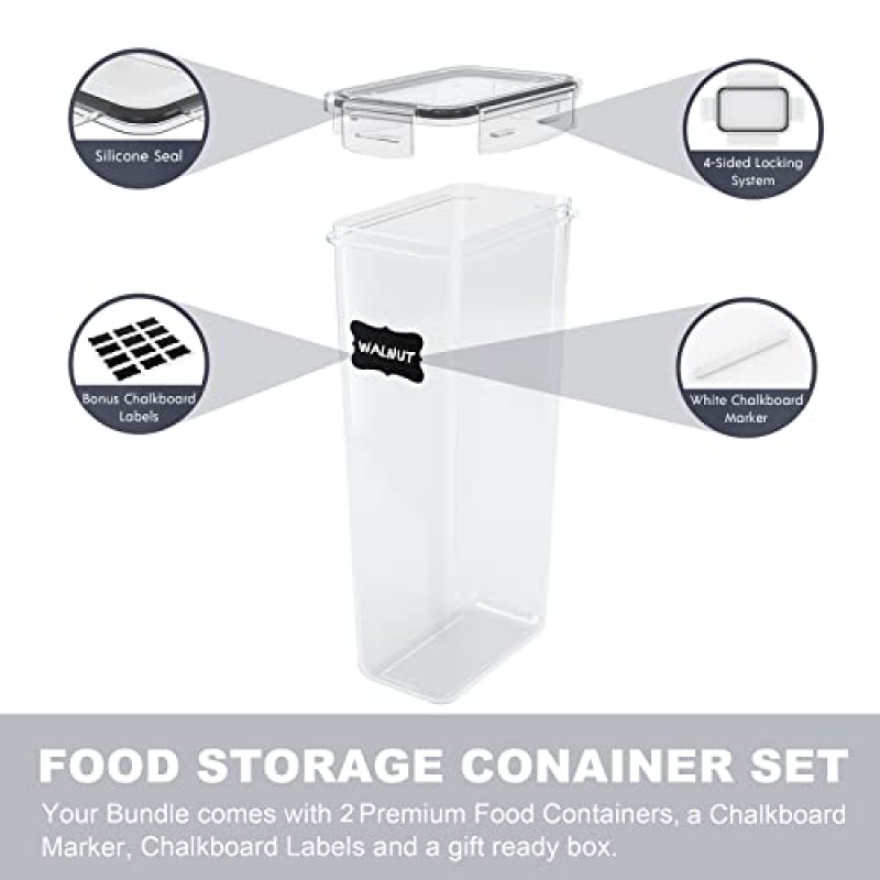 파스타 용기, 2 Pk 2.8L 밀폐 식품 보관 용기, 식료품 저장실 정리 및 보관을 위한 스파게티 용기, 국수용 주방 보관 용기, 내구성 있는 뚜껑이 있는 플라스틱 용기