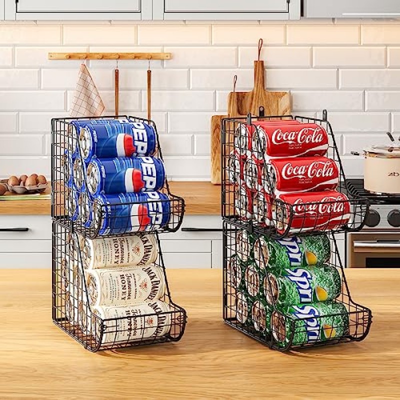 X-cosrack Stackable Can Organizer for Pantry 3Pack, 스탠딩 디스펜서 보관함, 금속 와이어 바구니 음료 팝 소다 랙 스탠드 주방 식료품 저장실 수조 캐비닛, 통조림 식품 홀더 쌓기