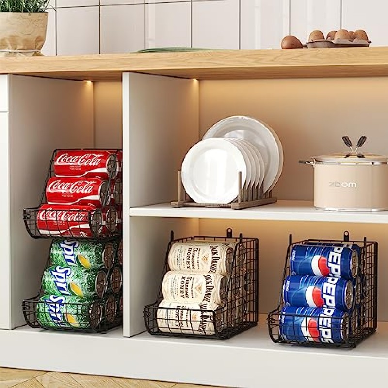 X-cosrack Stackable Can Organizer for Pantry 3Pack, 스탠딩 디스펜서 보관함, 금속 와이어 바구니 음료 팝 소다 랙 스탠드 주방 식료품 저장실 수조 캐비닛, 통조림 식품 홀더 쌓기