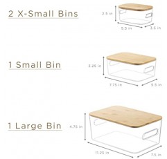 Sorbus Organizer Bins, 친환경 - 대나무 뚜껑, 주방 식료품 저장실 정리 보관함, 냉장고, 냉동고, 식품 보관함, 정리용 용기, 캐비닛 정리함