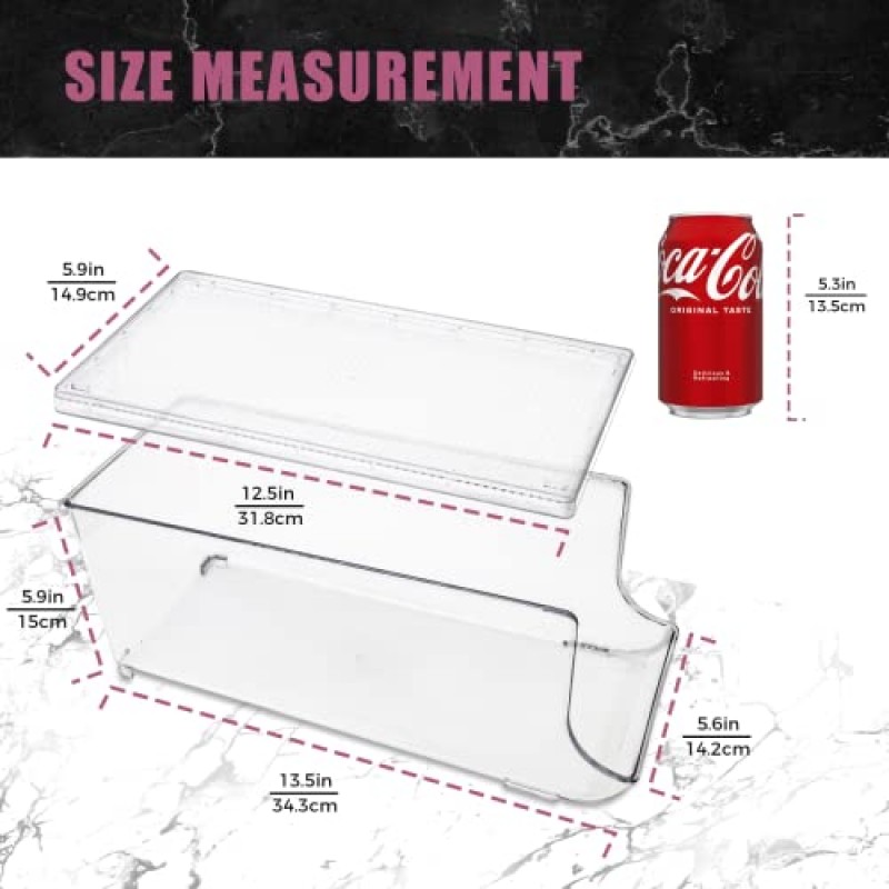 SCAVATA 2팩 냉장고용 소다 캔 정리함, 쌓을 수 있는 통조림 식품 팝 캔 컨테이너 캔 홀더 디스펜서, 냉장고용 뚜껑 포함 식료품 저장실 랙 냉동고, 투명 플라스틱 보관함 - 각각 10캔 ​​보유