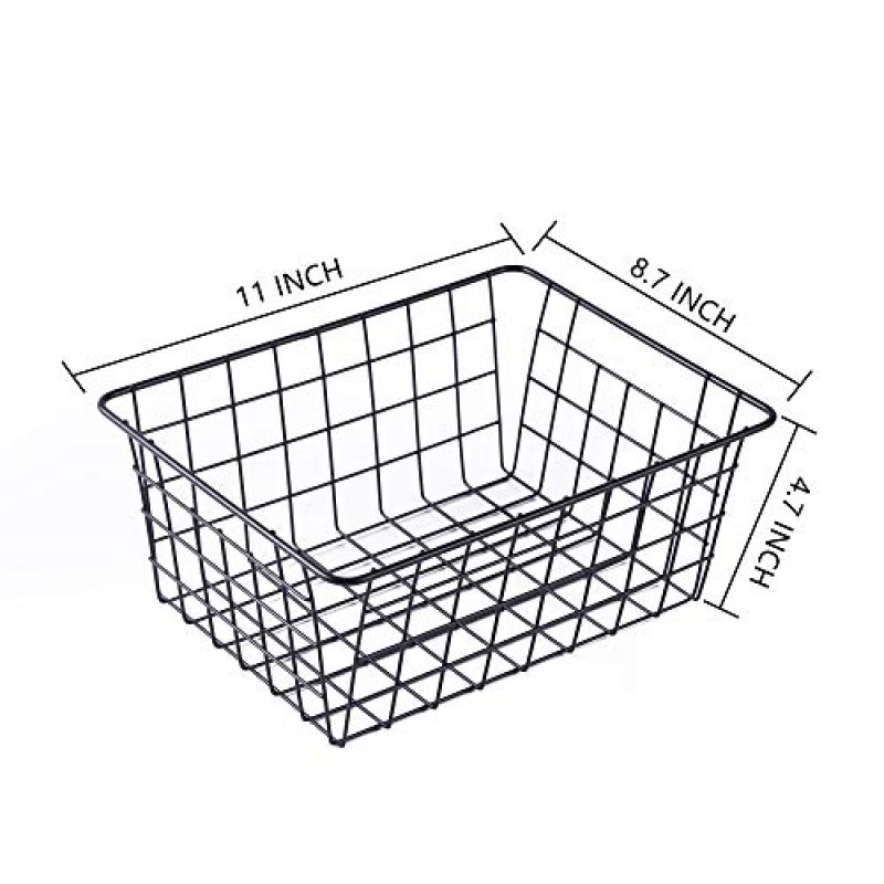 가정용 정리용 와이어 바구니 보관용 식료품 저장실 와이어 검은 금속 보관함을위한 4 팩 식료품 저장실 바구니