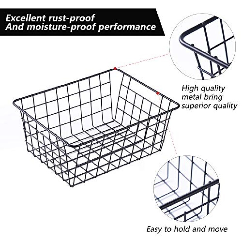 가정용 정리용 와이어 바구니 보관용 식료품 저장실 와이어 검은 금속 보관함을위한 4 팩 식료품 저장실 바구니