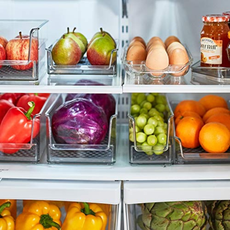 과일 채소 등의 보관 및 정리를 위한 Spectrum Diversified Hexa in-Fridge 대형 냉장고 통, 8.5 x 6 x 4.25, 투명/진한 회색