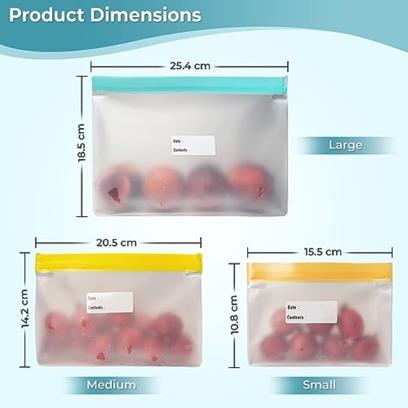 Temsy 재사용 가능한 스낵 백 - 10개 재사용 가능한 스낵 백 – 과일, 채소, 육류용 재사용 가능한 냉동고 백 – 지플락 잠금 장치가 있는 식품용 식품 안전 스탠드업 보관 백 – 지속 가능한 옵션