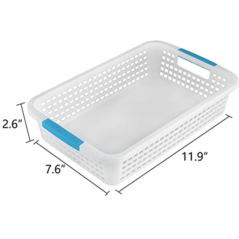 Lawei 8팩 손잡이가 있는 플라스틱 보관 바구니 - 12 x 7.6 x 2.6인치 식료품 저장실 정리함 정리 바구니 보관함 조직, 조리대, 캐비닛, 침실, 욕실용 선반 바구니
