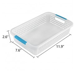 Lawei 8팩 손잡이가 있는 플라스틱 보관 바구니 - 12 x 7.6 x 2.6인치 식료품 저장실 정리함 정리 바구니 보관함 조직, 조리대, 캐비닛, 침실, 욕실용 선반 바구니