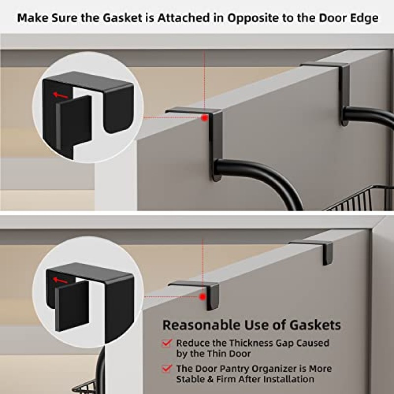 Egepon Over the Door Pantry Organizer Rack, 6단 바구니 식료품 저장실 도어 정리 및 보관, 견고한 금속 도어 선반 걸이형 도어 스파이스 랙(주방 식료품 저장실 욕실용), 검정색