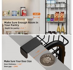 Egepon Over the Door Pantry Organizer Rack, 6단 바구니 식료품 저장실 도어 정리 및 보관, 견고한 금속 도어 선반 걸이형 도어 스파이스 랙(주방 식료품 저장실 욕실용), 검정색