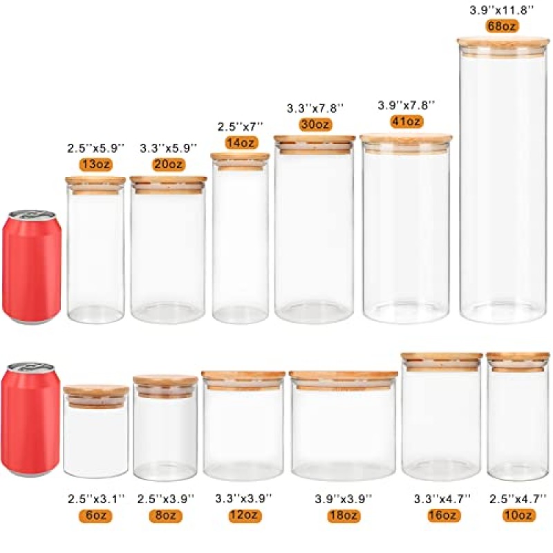 밀폐된 대나무 뚜껑이 있는 식품 저장 용기 항아리 30온스 8개, 890ml 식료품 저장실 조직 용기 세트, 유리 테라리움, 향신료, 차, 주방 카운터용 밀가루 및 설탕 용기