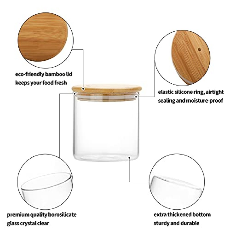 SIXAQUAE 유리 식품 저장 용기 항아리 인감 대나무 뚜껑 1000ml 밀폐 용기 조직 세트 쌓을 수 있음