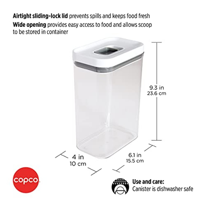 밀폐 뚜껑이 있는 Copco 식품 및 정리용 보관 용기, 2.74쿼트, 투명