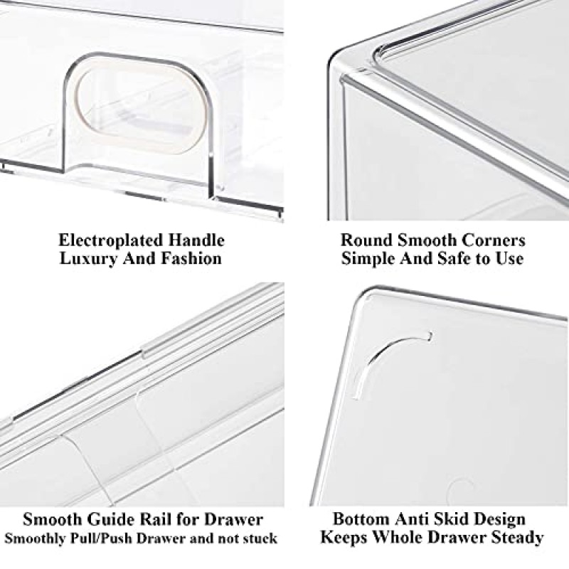 UNIKON 냉장고 정리함 1개, 냉장고 정리함 및 보관용 투명, 쌓을 수 있는 서랍 - BPA 프리 플라스틱 보관함, 13.40인치x8.65인치x4.40인치, 1개