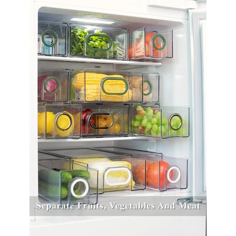 UNIKON 냉장고 정리함 1개, 냉장고 정리함 및 보관용 투명, 쌓을 수 있는 서랍 - BPA 프리 플라스틱 보관함, 13.40인치x8.65인치x4.40인치, 1개