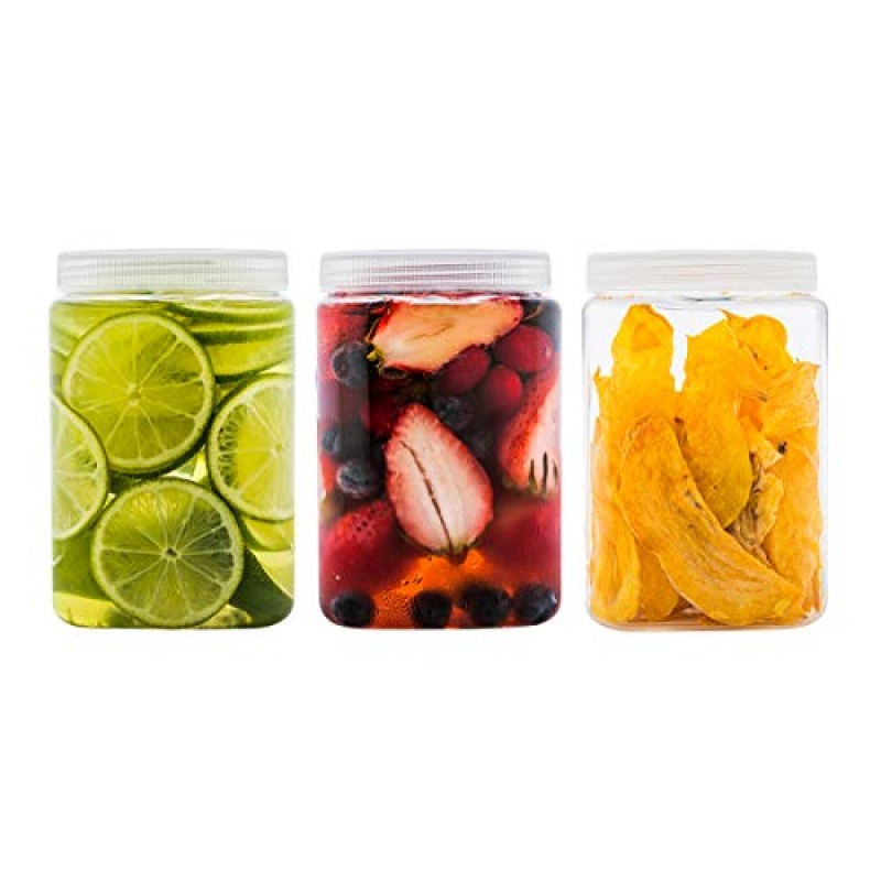 Silicook 투명 플라스틱 용기, 3개 세트 - 정사각형 모양, 투명, 식품 보관 용기, 건조 식품, 향신료, 야채, 재료 등을 위한 주방 및 가정 용품(M)