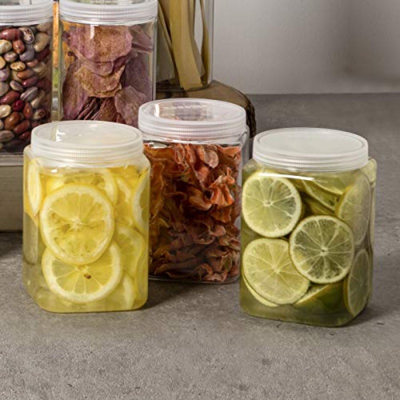 Silicook 투명 플라스틱 용기, 3개 세트 - 정사각형 모양, 투명, 식품 보관 용기, 건조 식품, 향신료, 야채, 재료 등을 위한 주방 및 가정 용품(M)