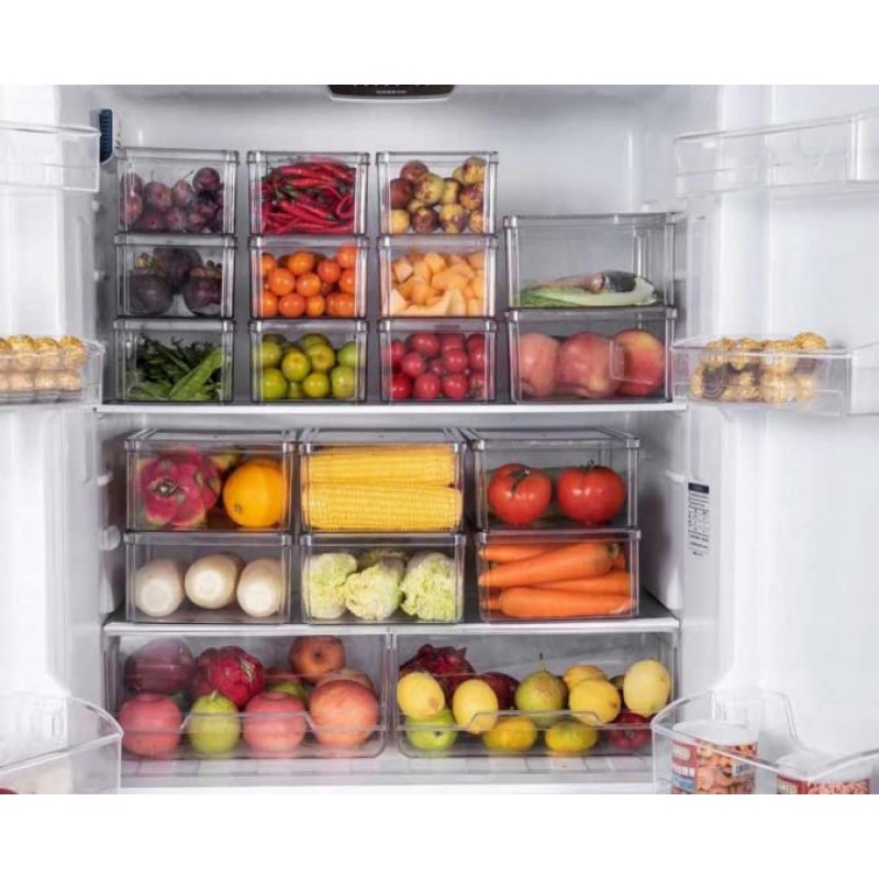 Plexel 냉장고 정리함, 냉장고 정리함, 투명 플라스틱 식품 보관 용기, Contenedores Para Organizar Cocina, 식품 저장실 정리함 및 보관함, 탈착식 배수 트레이 포함. (삼)