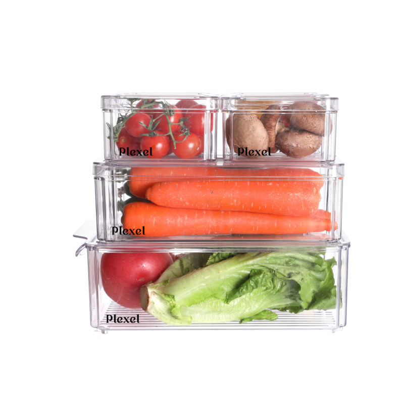 Plexel 냉장고 정리함, 냉장고 정리함, 투명 플라스틱 식품 보관 용기, Contenedores Para Organizar Cocina, 식품 저장실 정리함 및 보관함, 탈착식 배수 트레이 포함. (삼)