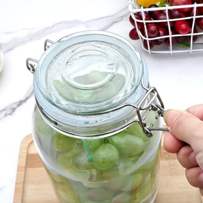 Flrolove 74 oz/2200ml 유리 식품 저장 용기, 밀폐 뚜껑이 있는 유리 용기, 대형 흑설탕 용기, 설탕, 밀가루, 시리얼, 커피, 쿠키를 보관하기 위한 3팩 원형 용기 용기