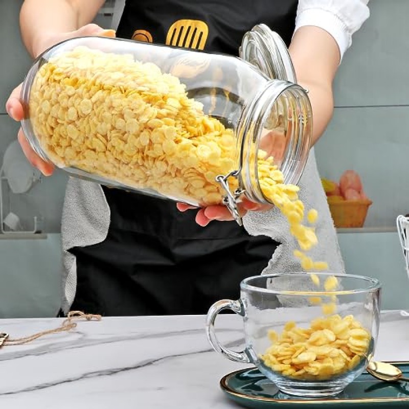 Flrolove 74 oz/2200ml 유리 식품 저장 용기, 밀폐 뚜껑이 있는 유리 용기, 대형 흑설탕 용기, 설탕, 밀가루, 시리얼, 커피, 쿠키를 보관하기 위한 3팩 원형 용기 용기