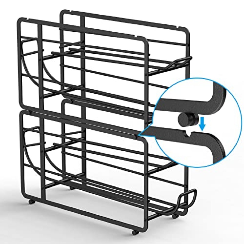 Canyave 소다 캔 주최자 보관함, 2팩 쌓을 수 있는 음료 소다 캔 디스펜서 냉장고, 캐비닛, 식료품 저장실용 주최자 홀더(검은색)