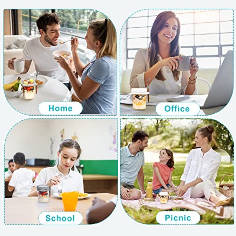 오버나이트 오트용 메이슨 병: 뚜껑과 스푼이 포함된 오버나이트 귀리 용기 4팩 - 우유, 시리얼, 과일용 16온스 유리 식품 저장 용기 - 오트밀 병/통조림 병/식품 병 및 용기