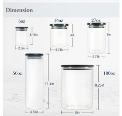 검은색 뚜껑이 있는 유리병, 밀폐 뚜껑이 있는 유리 식품 저장 용기, 유리 식품 용기, 유리 주방 용기 세트, 유리 식품 저장실 정리 및 보관 용기, 유리 용기(27oz-6pcs)