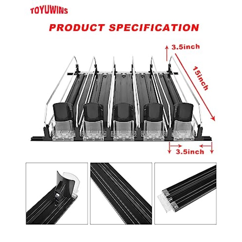 TOYUWINS 음료 정리함, 자동 푸셔 글라이드, 냉장고 정리함, 캔 디스펜서, 소다 랙 캔 정리함, 생수 정리함, 냉장고용 12oz 16oz 20oz 음료 정리함 3줄-최대 18캔 보관 가능