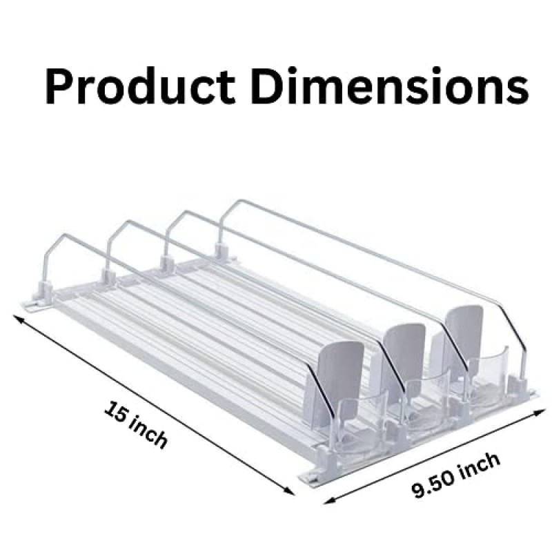 냉장고용 음료 정리함, 흰색 셀프 푸싱 글라이드, 냉장고 정리함, 냉장고용 소다 캔 디스펜서, 물병 정리함, 최대 15개 캔 보관, 3줄 by Icox