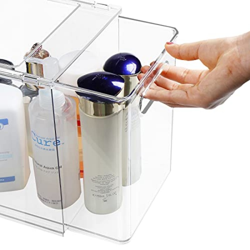 Shopwithgreen 냉장고 정리함(인출식 서랍 포함), 서랍형 투명 냉장고 서랍 정리함(손잡이 포함), 플라스틱 주방 식료품 저장실 보관 용기(1개 높이)