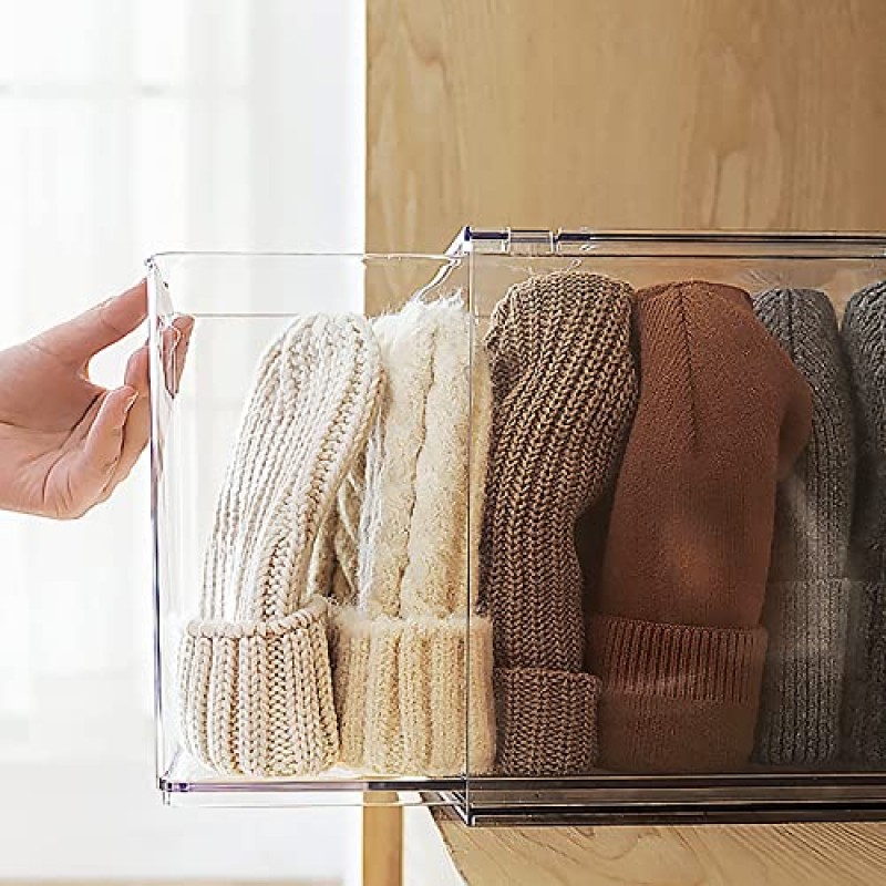 Shopwithgreen 냉장고 정리함(인출식 서랍 포함), 서랍형 투명 냉장고 서랍 정리함(손잡이 포함), 플라스틱 주방 식료품 저장실 보관 용기(1개 높이)